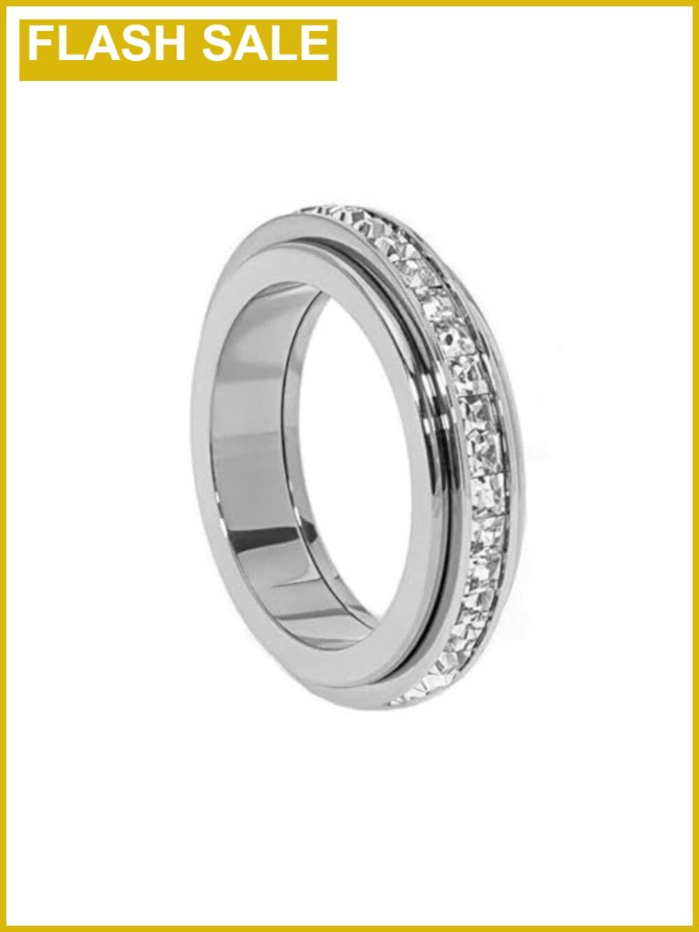 Anxiety Ring Spinner Titanium Steel Cubic Zirconia Band Ring for Women